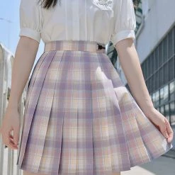 Juwas NEW ARRIVAL JK School Girl Plaid High Waist Mini Skirt