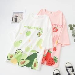 Juwas CLOTHING Strawberries Avocado Print Cotton T-shirt