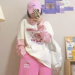 Juwas Cartoon Print Fake Two-Piece Cotton Hoodie