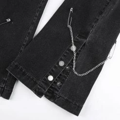 Juwas Street Chain Wide Leg Black Denim Jeans