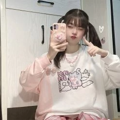 Juwas Playful Pixel Cat Printed Oversize Sweater