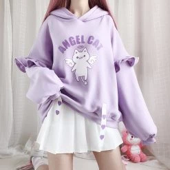 Juwas NEW ARRIVAL Angel Cat Purple Ruffle Sleeves Hoodie