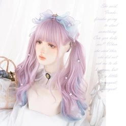 Juwas Cotton Candy Highlights Curly Medium Hair Wig Fashion & Beauty