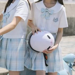 Juwas School Girl JK Uniform Sky Blue Plaid Bow Ties