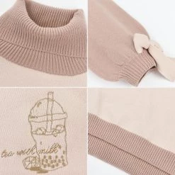 -Juwas NEW ARRIVAL Fake Two-Piece Milk Tea Embroidery Ruffles Sweater