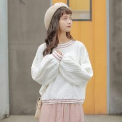 Juwas White Casual Oversize Long Sleeve Sweatshirt NEW ARRIVAL