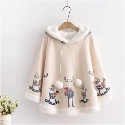 Juwas Cartoon Deer Print Warm Coat