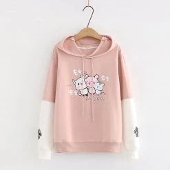 Juwas CLOTHING Lovely Pig And Friends Embroidery Hoodie