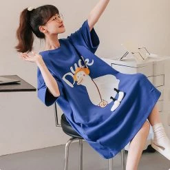 Juwas Lovely Cartoon Duck Blue Loose Cotton Pajamas NEW ARRIVAL