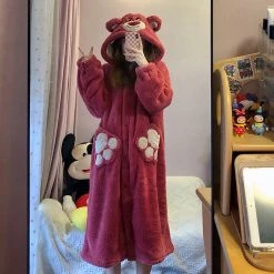 Juwas Red Mr Bear Hoodie Dress Pajama