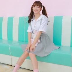 Juwas Kawaii Sailor Shirt And Mini Suspender Skirt NEW ARRIVAL