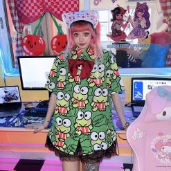 Juwas Harajuku Cartoon Frog Print Loose Shirt NEW ARRIVAL