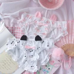 Juwas Cat Ears And Paw Printed Lace Panty