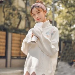 -Juwas Blooming Spring Flowers Mock-neck Sweater NEW ARRIVAL