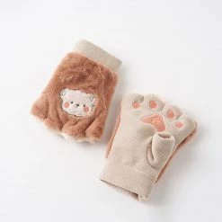 Juwas Kawaii Cat Paw Embroider Fingerless Hand Gloves NEW ARRIVAL