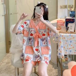 Juwas NEW ARRIVAL Puppy Apple Print Summer Cotton Pajamas Set