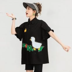 Juwas Flower Duck Print Loose T-shirt CLOTHING