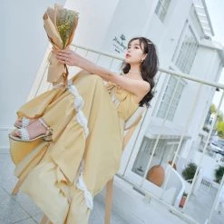 Juwas NEW ARRIVAL Princess Ribbon Chiffon Maxi Dress