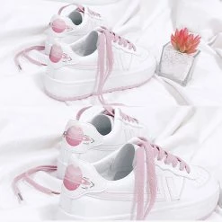 Juwas Chic Planet Print White Platform Sneakers Shoes
