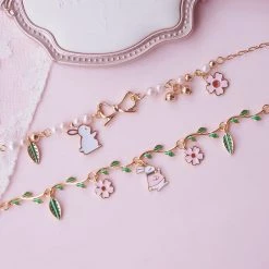 -Juwas Kawaii Cat Bunny Sakura Flower Bracelets
