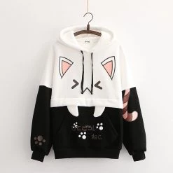 Juwas CLOTHING Kitty Claw Print Warm Hoodie With Pocket