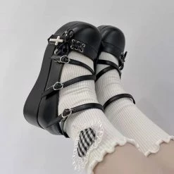 Juwas Lolita Criss And Cross Platform Round Toe Shoes