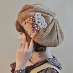 Juwas Bear Embroidery Corduroy Beret