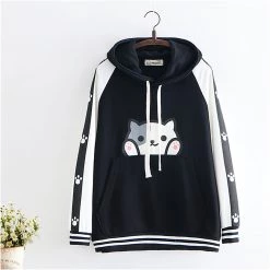 Juwas Cartoon Puppy Print Pocket Loose Hoodie
