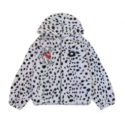 Juwas Cute Puppy Print Loose Fuzzy Warm Coat Jacket CLOTHING