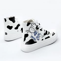 Juwas Kawaii Japanese Cow Print High Ankle Cut Shoes