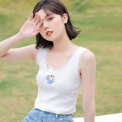 Juwas NEW ARRIVAL Angle Princess Embroidery Cotton Tops