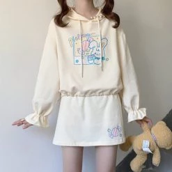 Juwas Pick Me Rabbit Print Sweatshirt Skirt Set CLOTHING