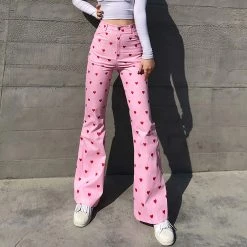 Juwas NEW ARRIVAL Pink Love Heart High Waist Pants