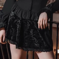 Juwas Gothic Lace Trim Black Skirt CLOTHING