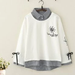 Juwas.com Online Store NEW ARRIVAL Sunshine Embroidery Fake Two-Piece Hoodie