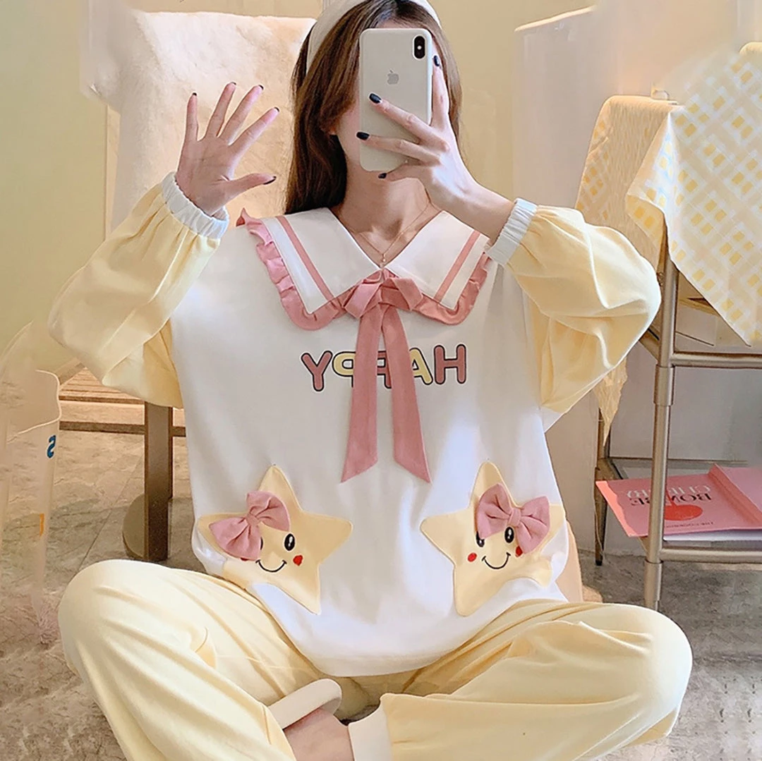 Juwas Cute Cartoon Stars Embroidery Pajamas Set 3 Juwas Cute Cartoon Stars Embroidery Pajamas Set