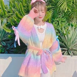 Juwas NEW ARRIVAL Rainbow Loose Cardigan Sweater