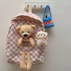 Juwas Bear Checkered Print Backpack NEW ARRIVAL