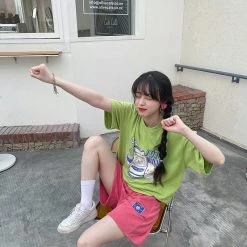 Juwas NEW ARRIVAL Juice Print Avocado Green Loose T-shirt