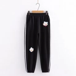 Juwas Cartoon Bear Print Elastic Waist Pants