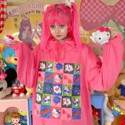 Juwas CLOTHING Harajuku Cartoon Print Long Sleeve Loose Hoodie