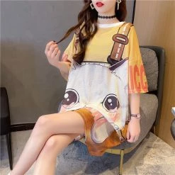 Juwas Cute Cartoon Cat Print Loose Summer T-Shirt NEW ARRIVAL
