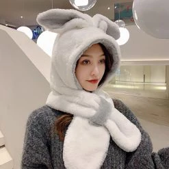 Juwas CLOTHING Cute Rabbit Ear Warm Hooded Scarf