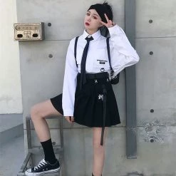 Juwas Kawaii Japanese Black Pleated Mini Skirt