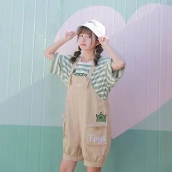 Juwas NEW ARRIVAL Cute Green Monster Shirt And Khaki Jumper
