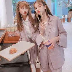 Juwas NEW ARRIVAL Kawaii College Pink Plaid Coat Blazer