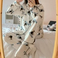 Juwas Sweet Plum Peach Print Long Sleeve Pajama Set CLOTHING