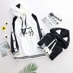 Juwas Cartoon Puppy Print Pocket Loose Hoodie