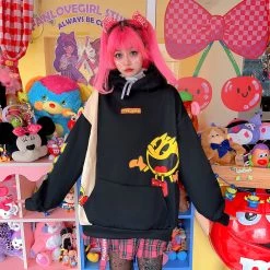 Juwas Japanese Harajuku Cartoon Print Loose Warm Hoodie CLOTHING