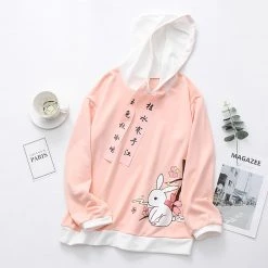 Juwas CLOTHING Cartoon Rabbit Sakura Drawstring Hoodie